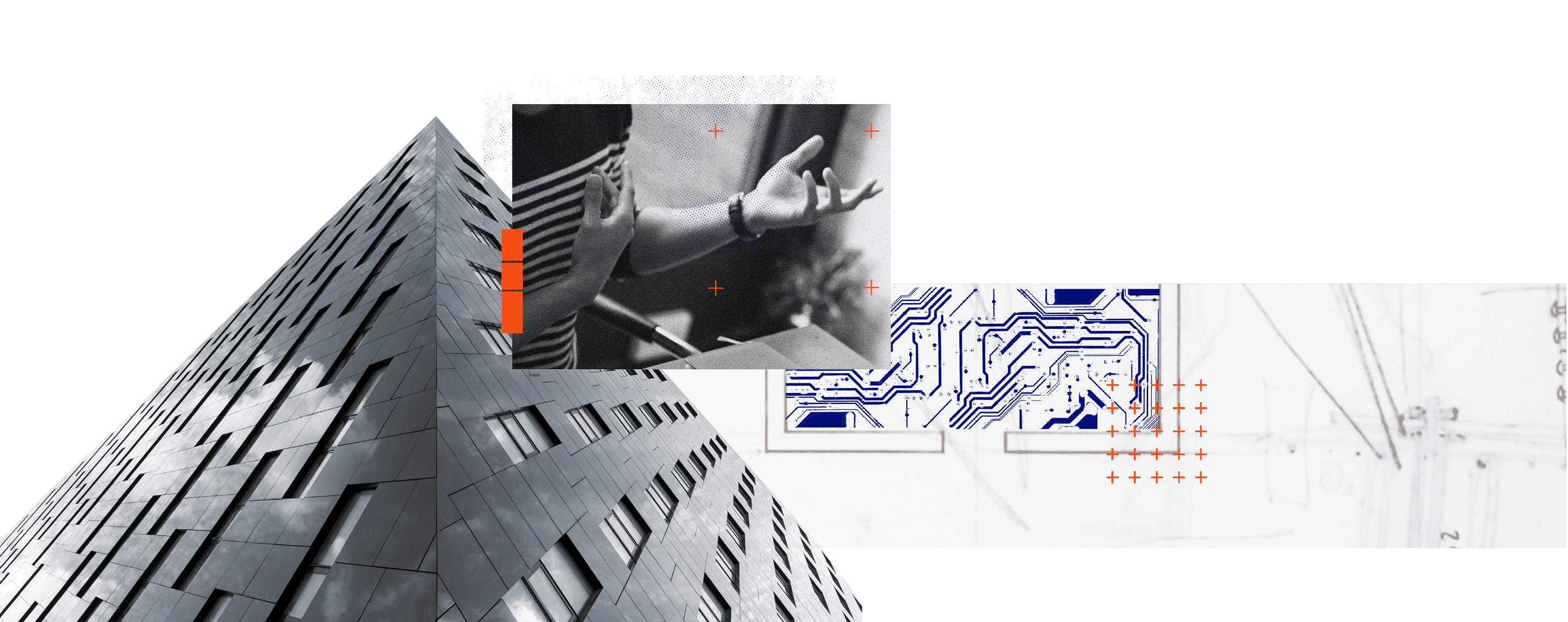 Technology and architecture collage